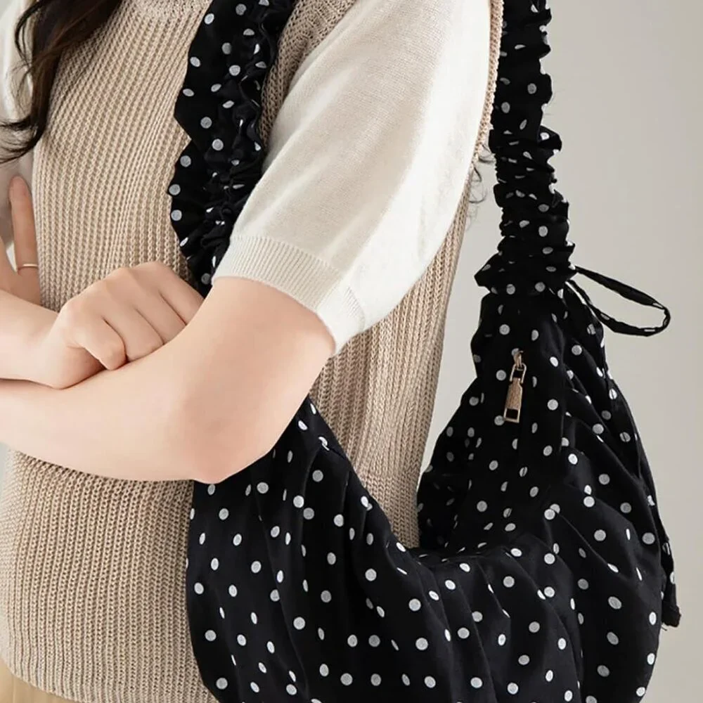 Polka Dot Crossbody Bag Women Polyester 14x8 Inches Adjustable Strap